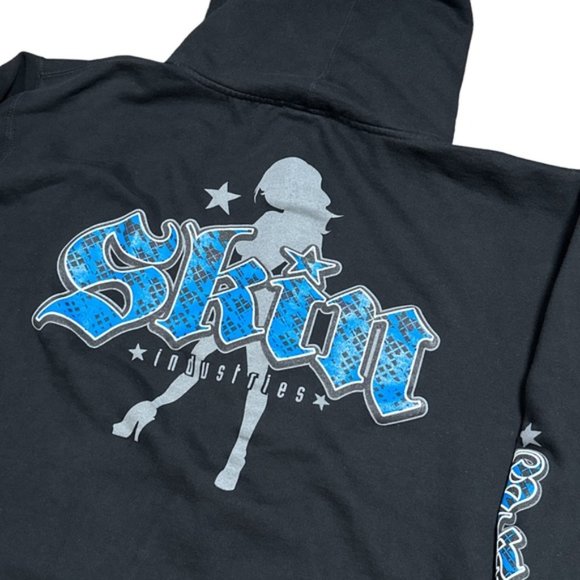 Vintage Y2K Skin Industries Made in USA Pinup Girl Zip Hoodie Mens Large - Picture 4 of 7